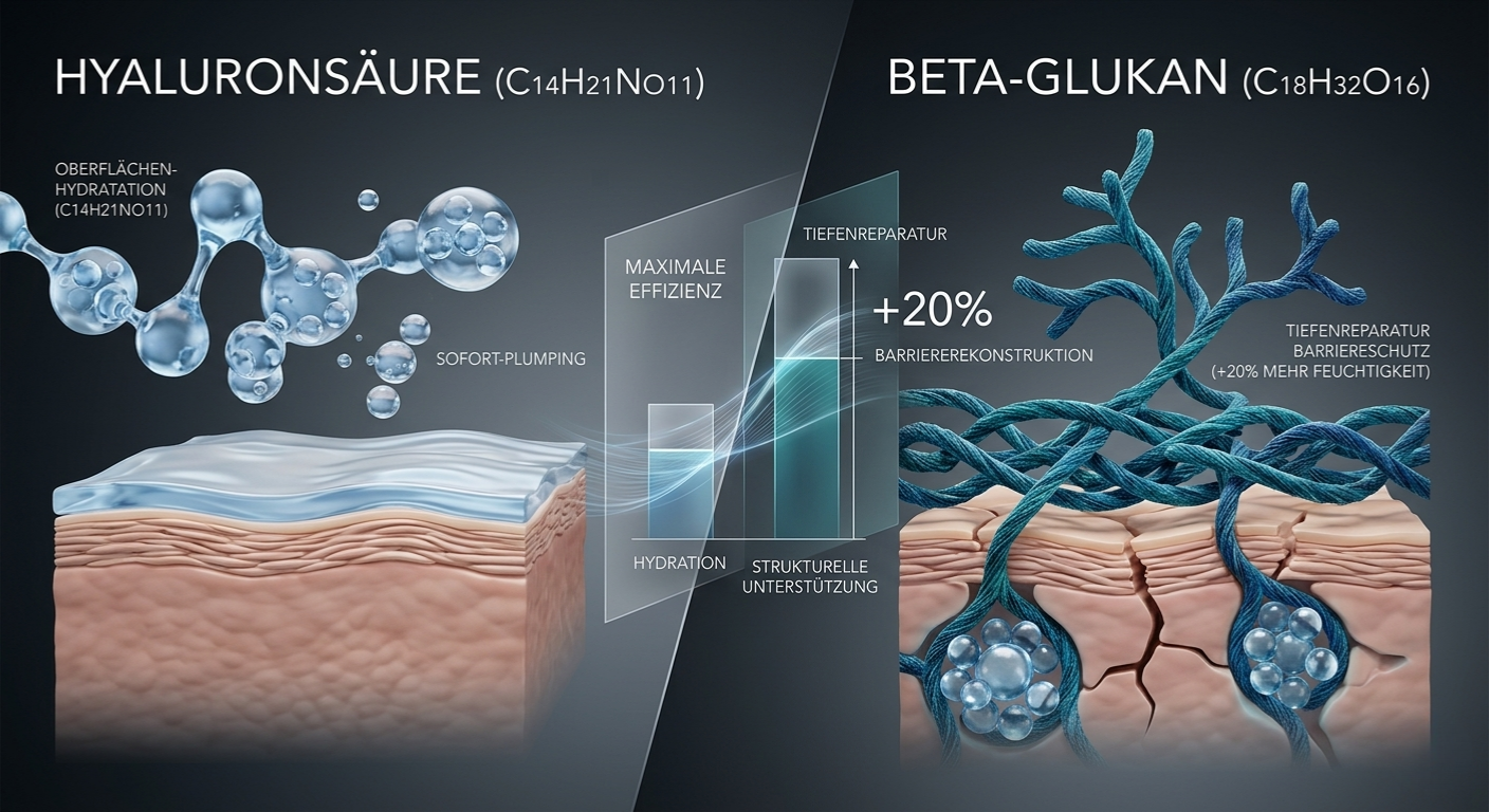 Wissenschaftlicher Vergleich zwischen Hyaluronsäure und Beta-Glukan für die Hautpflege von L'AYLLA Skincare.